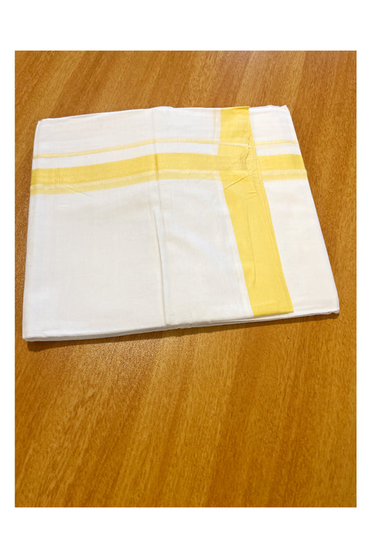 Pure White Cotton Double Mundu with Yellow  Border (South Indian Dhoti)