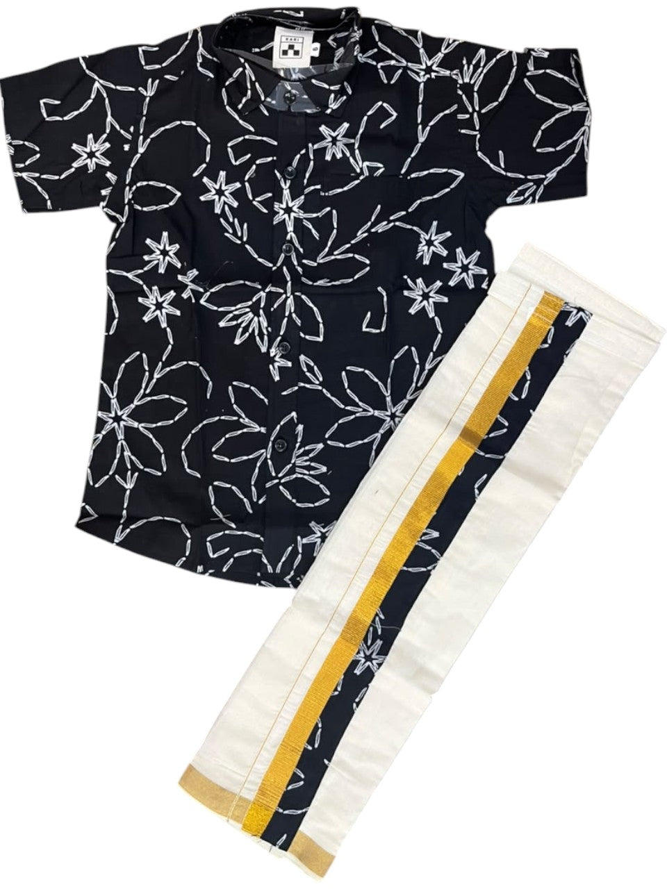 Southloom Cotton Floral Printed Kids's Combo (Shirt + Velcro Mundu) SLKCOMBO