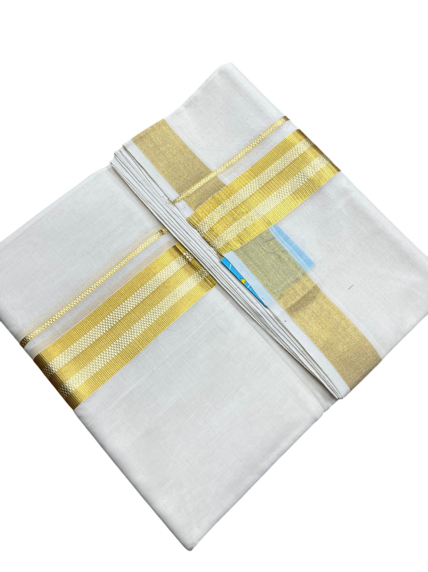 Southloom Premium Handloom Cotton Double Mundu with Gold Kasavu Border