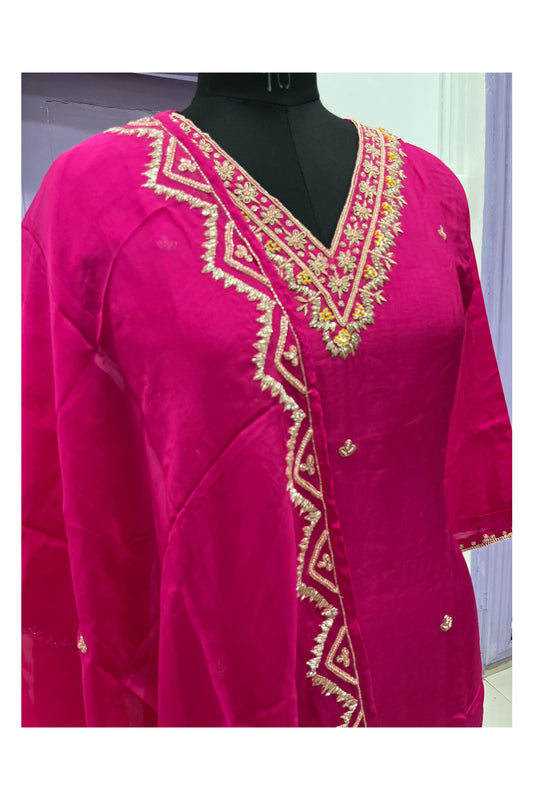 Southloom Stitched Semi Silk Salwar Set in Magenta and Butta Butta Works