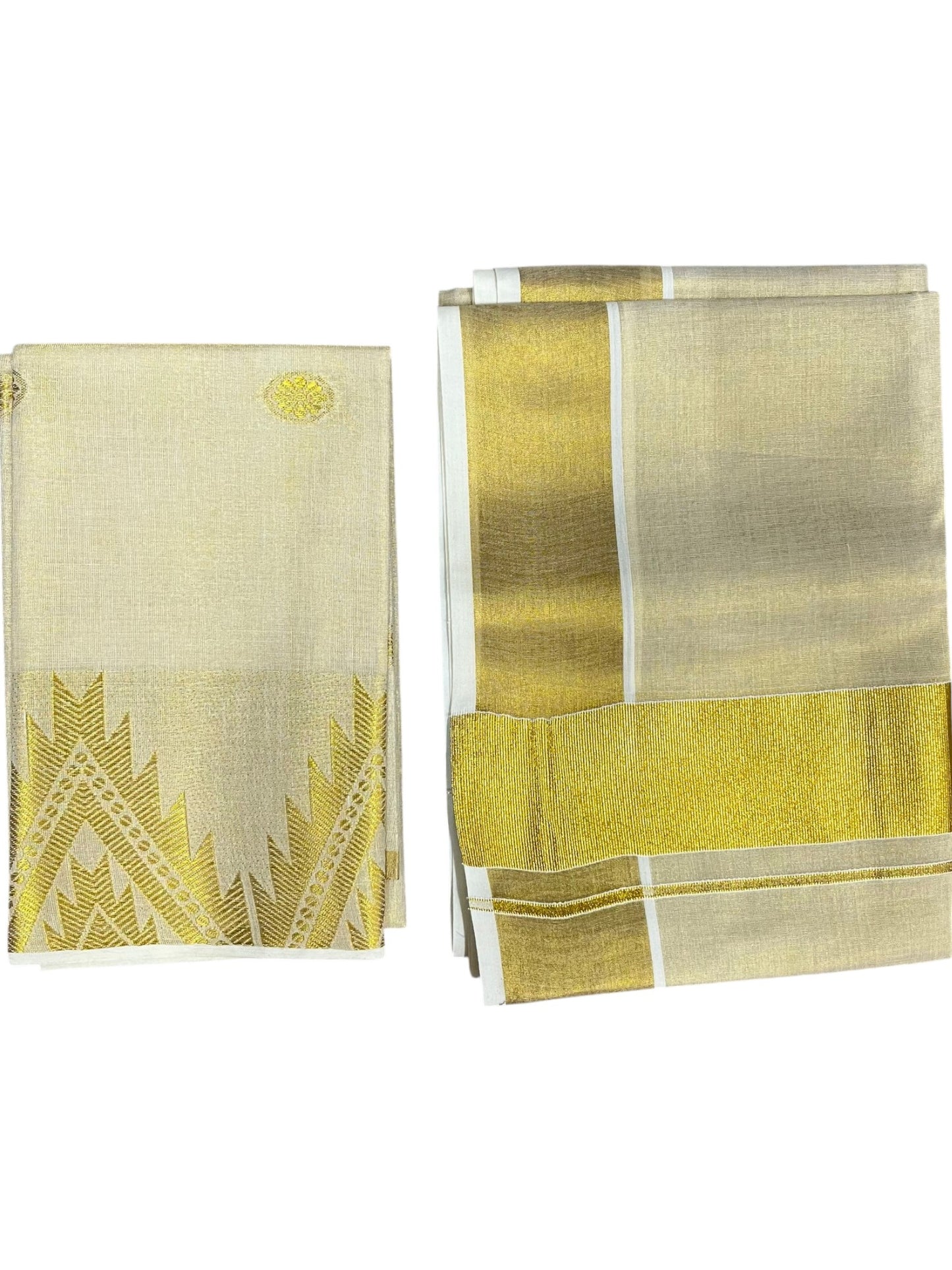 Southloom Semi Stitched Tissue Dhavani Set with Pavada and With Tissue Kasavu Border Blouse Piece