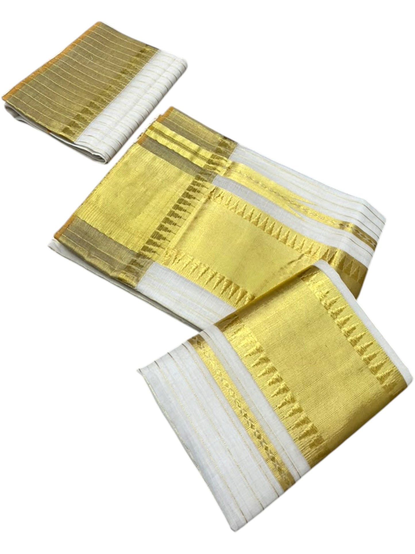 Southloom Premium Cotton Handloom Set Mundu with Kasavu and Gold Temple Border (2.80 Mtr)