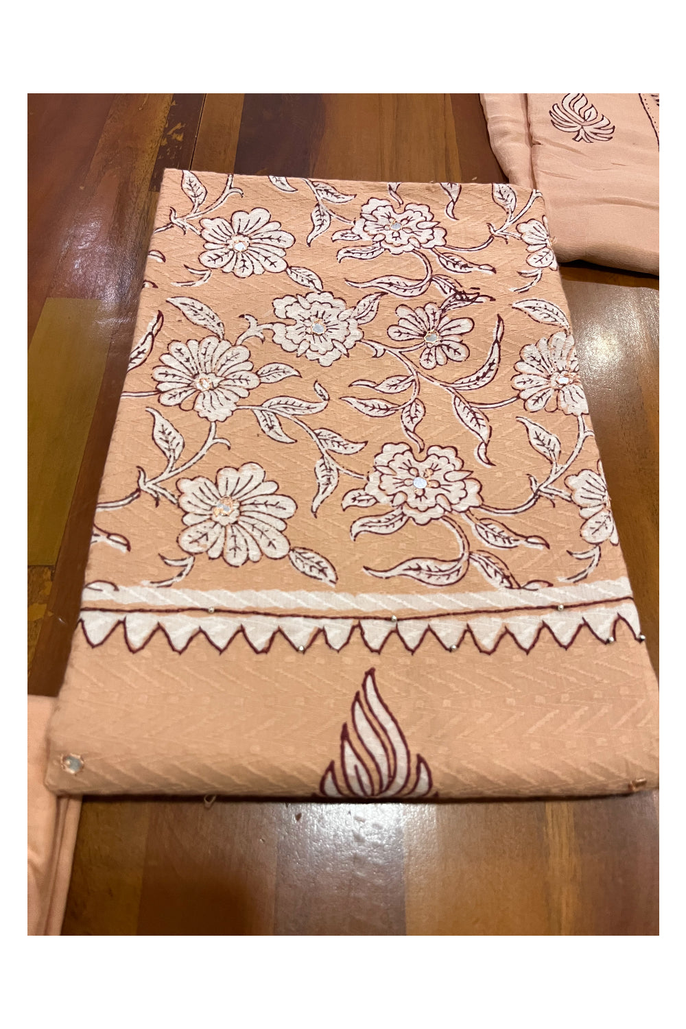 Southloom™ Cotton Peach Churidar Salwar Suit Material with Floral Prints