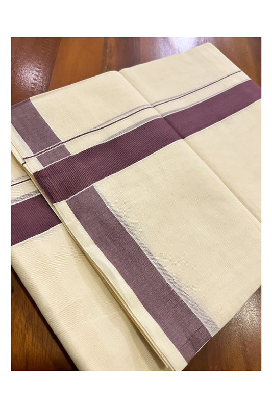 Kerala Pure Cotton Double Mundu with Light Purple Border (Vishu 2024 Collection)