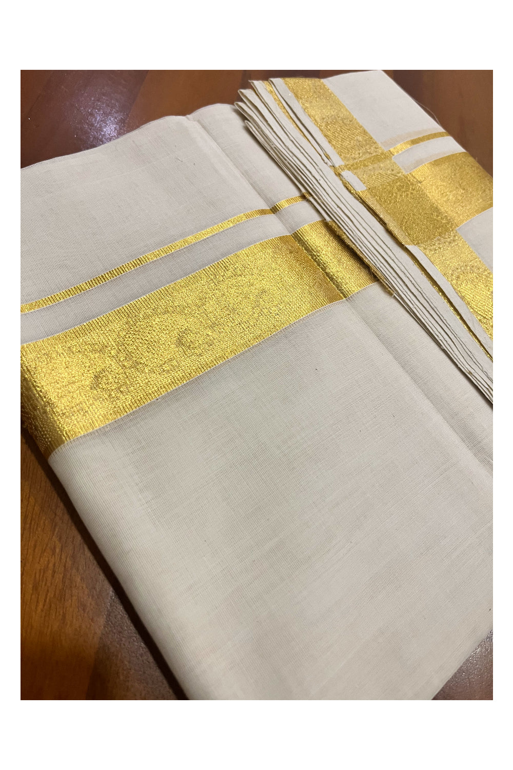 Southloom Premium Balaramapuram Unakkupaavu Handloom Mundu with Kasavu Woven Designs (South Indian Kerala Dhoti)