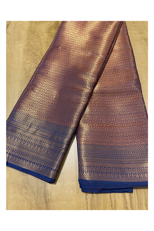 Southloom Premium Semi Silk Zari Work Brocade Saree in Blue Bridal with Matching Pallu
