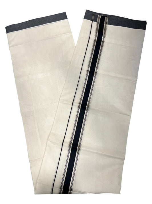 Southloom Pure Cotton  Double Mundu With Silver Kasavu &Black Border (South Indian Kerala Dhoti)
