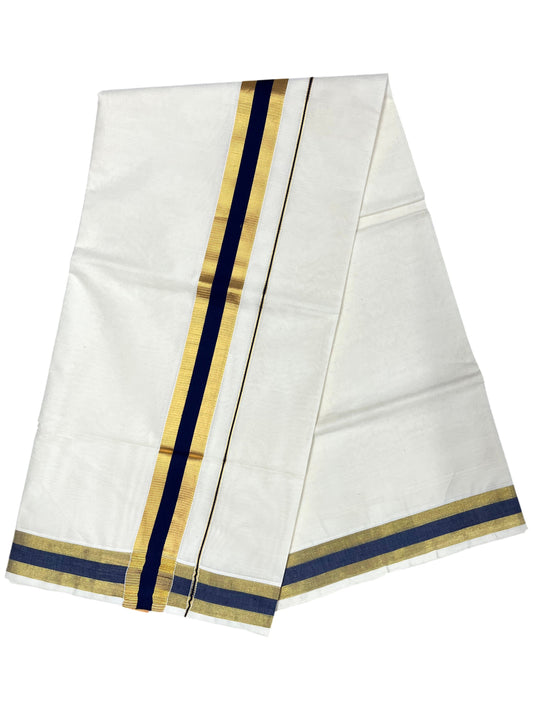 Southloom Kerala Cotton Kasavu Saree with Dark Blue Border