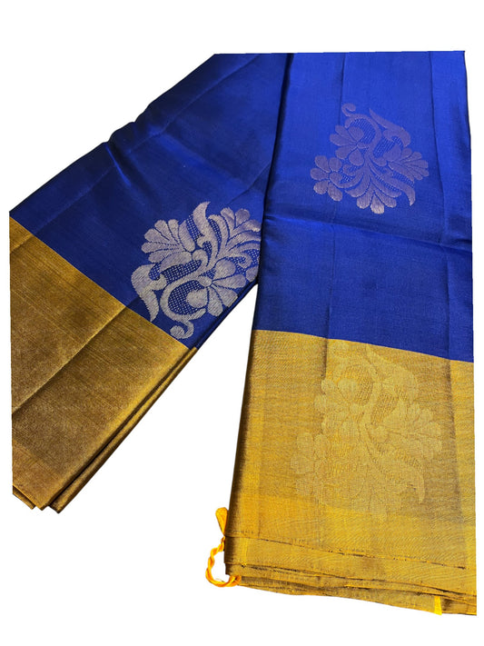 Southloom Pure Handloom Kanchipuram Silk Saree with Butta Work (Blue & Gold)