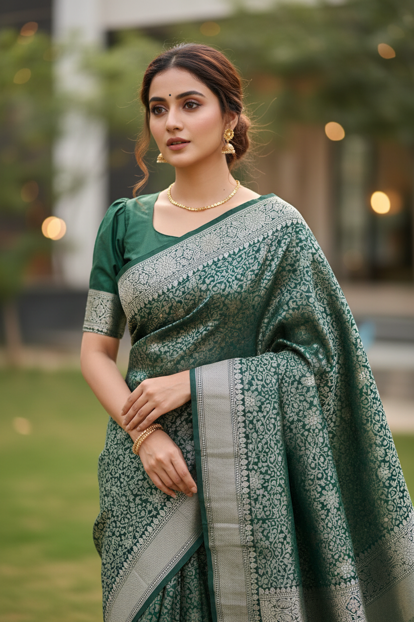 Southloom  Banarasi Silk Saree with Woven Work on Body and Borders