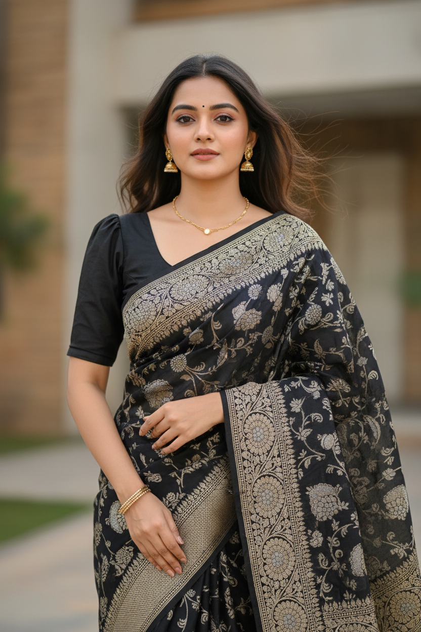 Southloom Pure Banarasi Silk Saree with Woven Work on Body and Borders