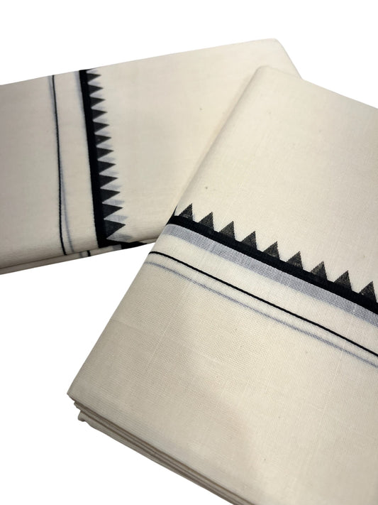 Southloom Kerala Cotton Set Mundu (Mundum Neriyathum) with Black Block Prints on Body