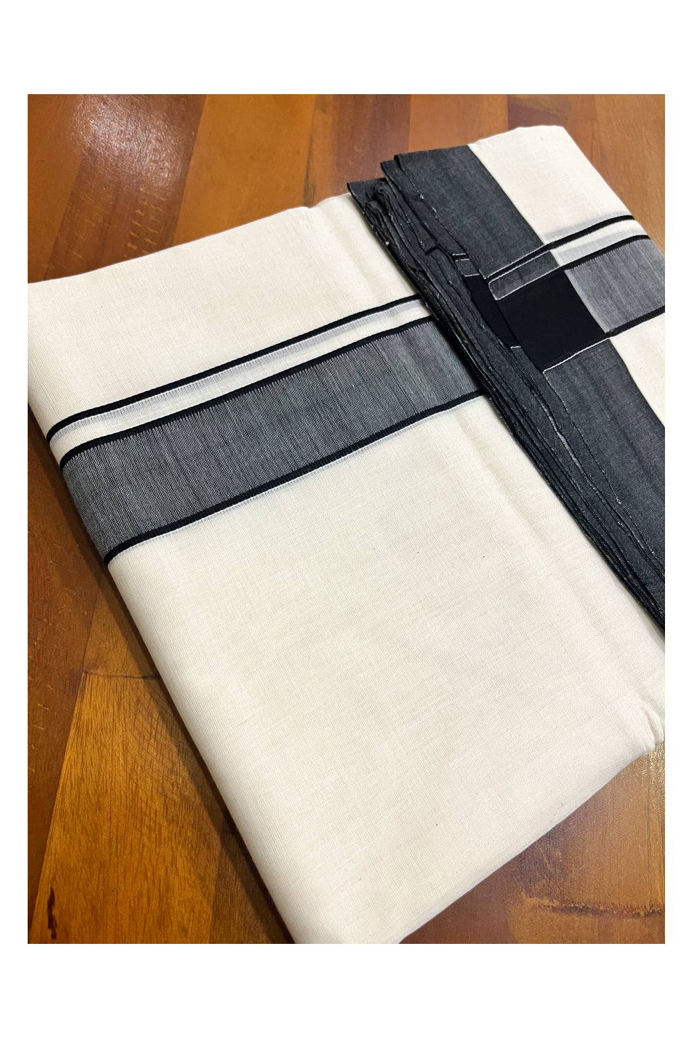 Premium Balaramapuram Handloom Unakkupaavu Cotton Double Mundu with Black Border (Vishu 2024 Collection)