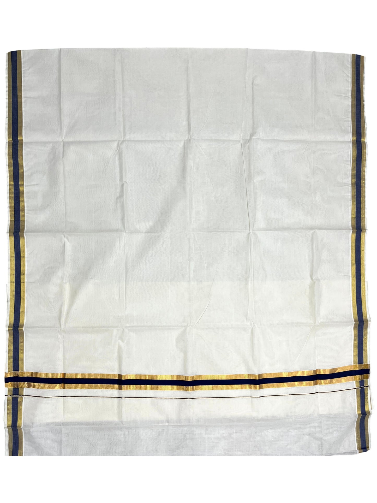 Southloom Kerala Cotton Kasavu Saree with Dark Blue Border