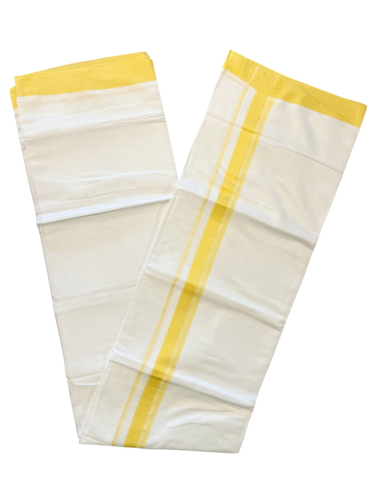 Pure White Cotton Double Mundu with Yellow  Border (South Indian Dhoti)