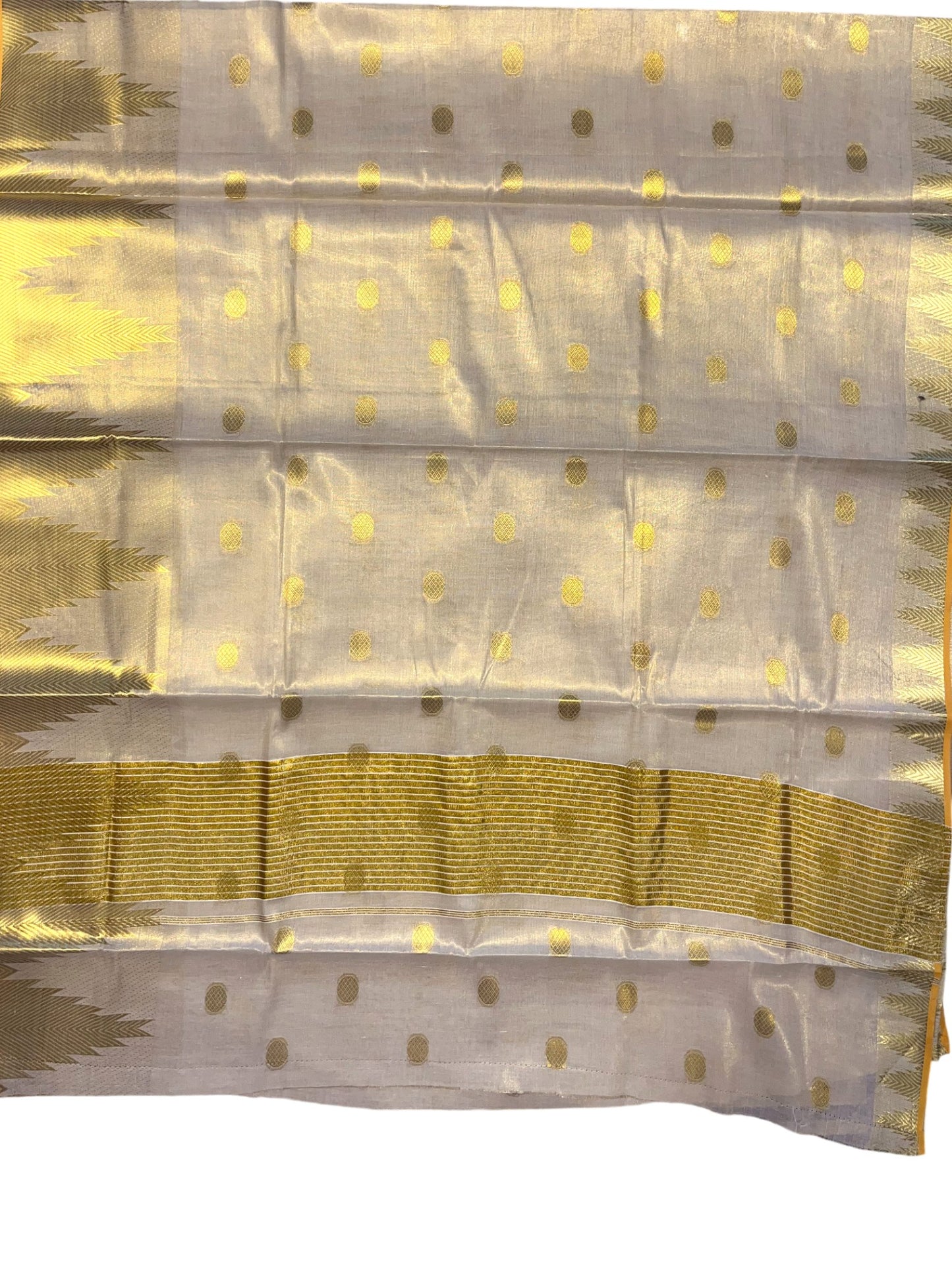 Southloom Tissue Kasavu Saree with Woven Butta Works Across Body and Temple Border