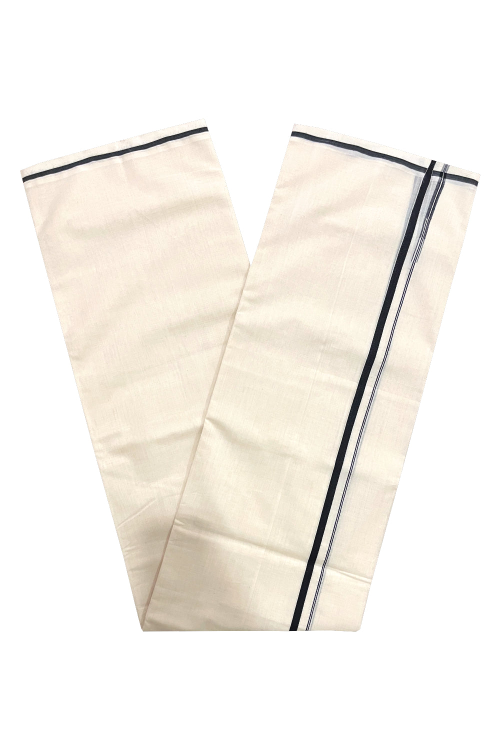 Southloom Premium Handloom Pure Cotton Mundu with Black Puliyilakkara Border (South Indian Kerala Dhoti)