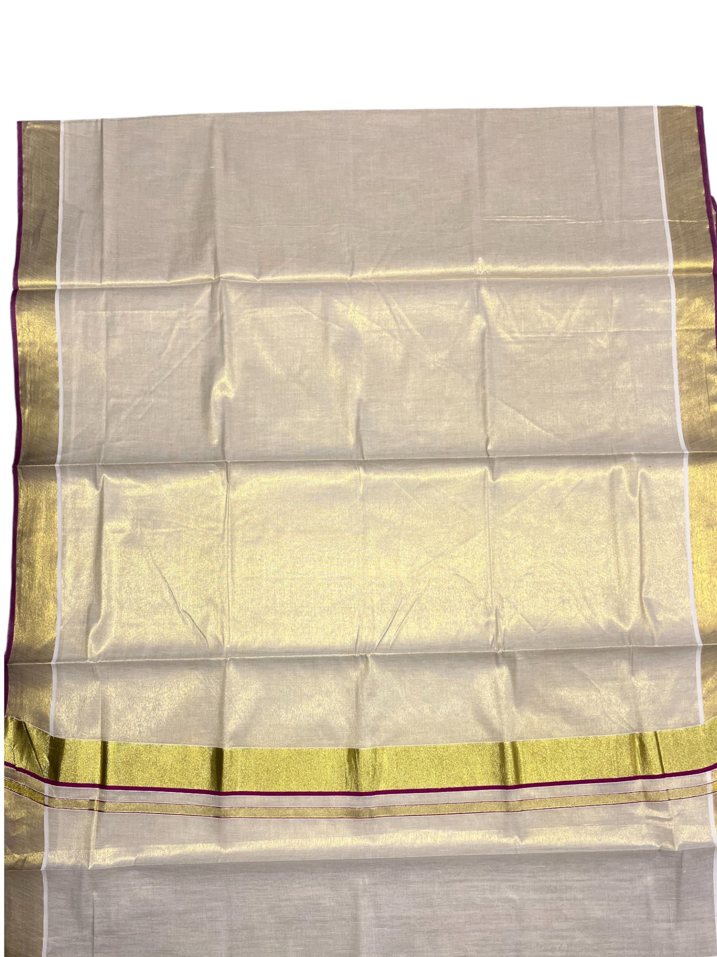 Southloom Kerala Tissue Kasavu Plain Saree With Magenta Border