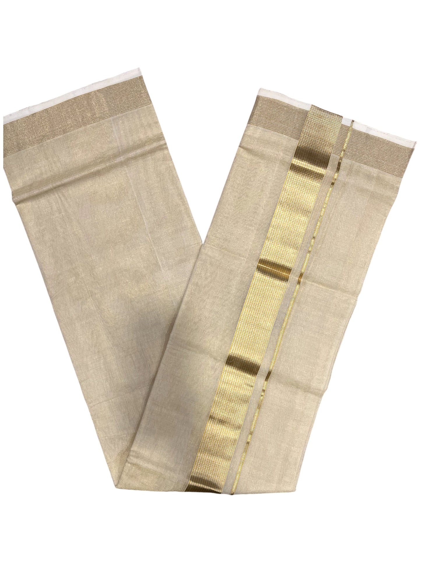 Southloom Premium Handloom Tissue Double Mundu with Gold And Silver Kasavu Border