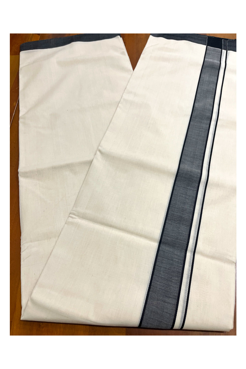 Premium Balaramapuram Handloom Unakkupaavu Cotton Double Mundu with Black Border (Vishu 2024 Collection)