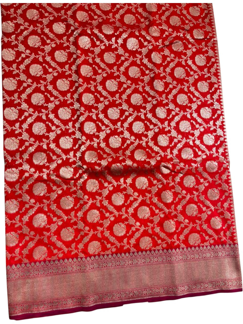Southloom Pure Banarasi Silk Saree with Woven Work on Body and Borders (Red And Magenta)