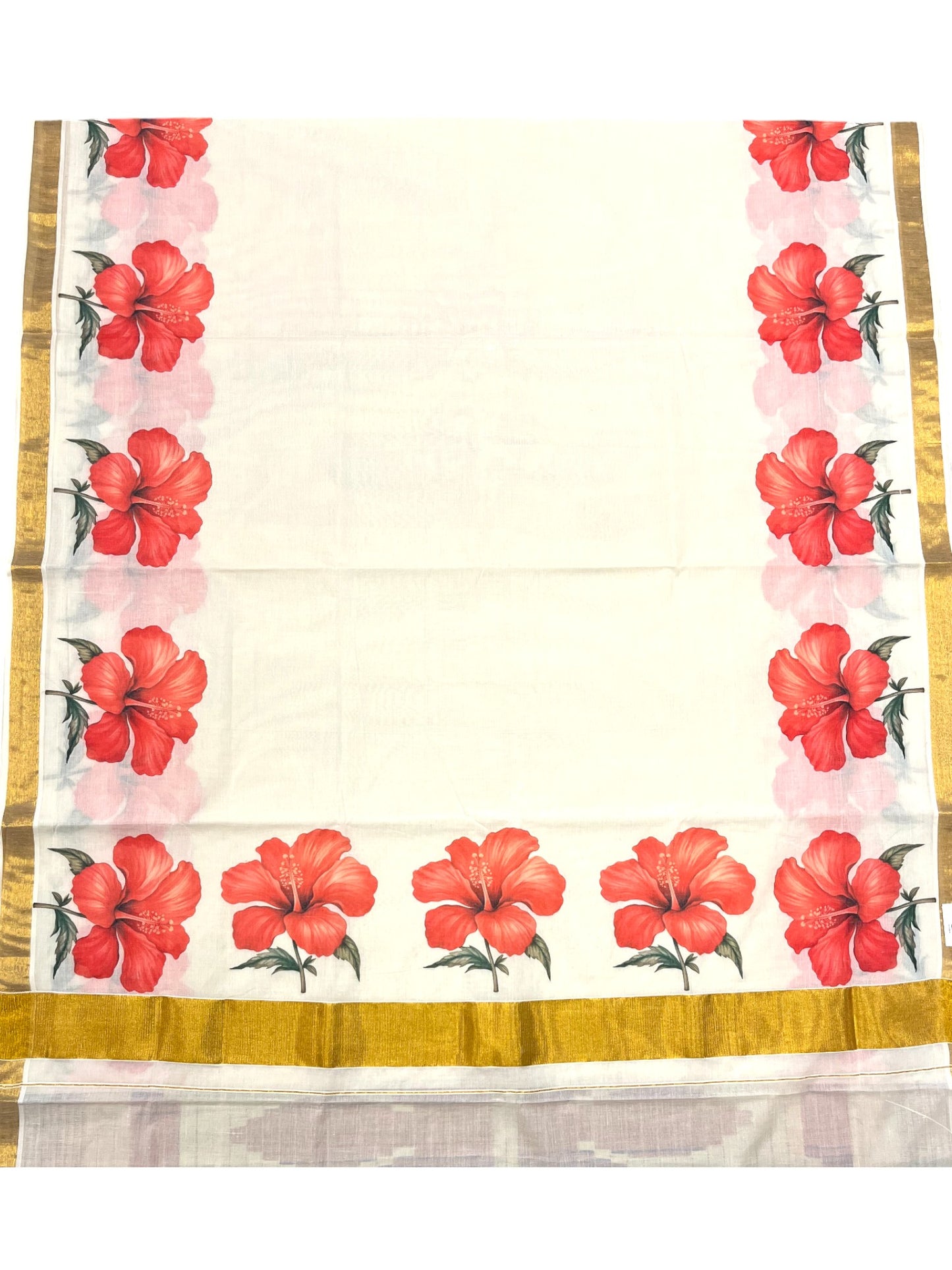 Southloom Tissue  Kerala Kasavu Saree with Floral Digital Printed