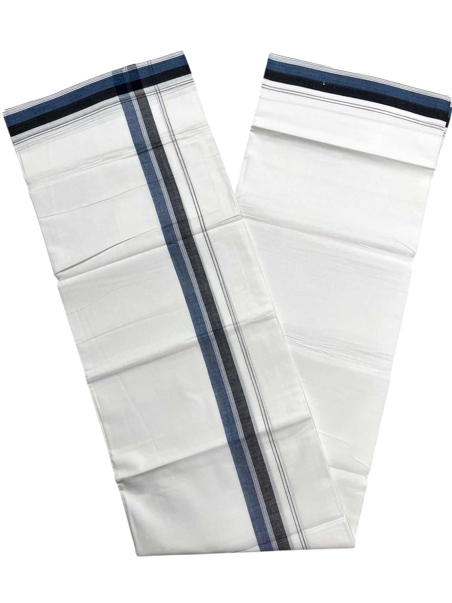 Southloom Pure Cotton Mundu with Blue Border (South Indian Kerala Dhoti)