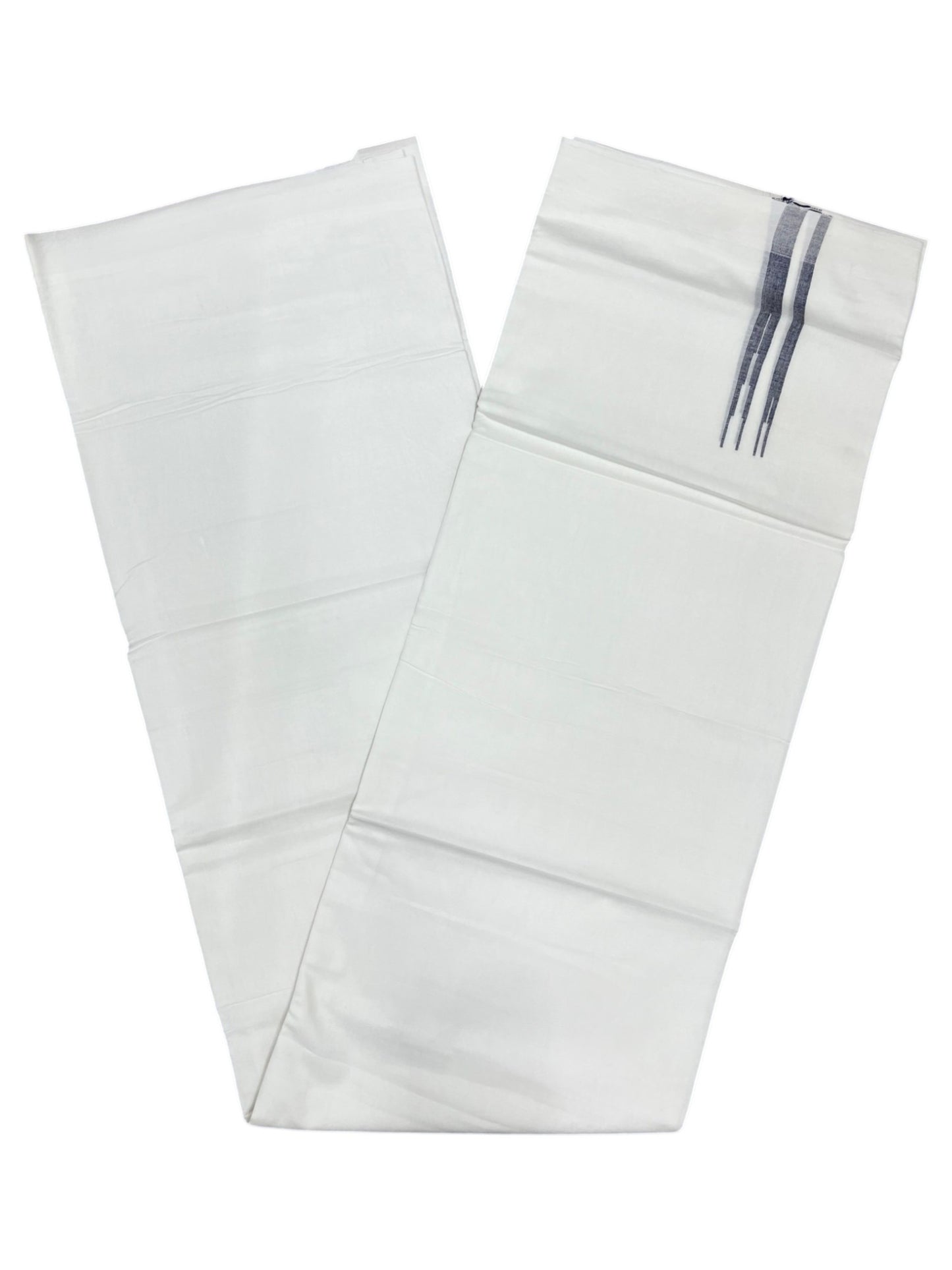 Southloom Pure White Cotton Double Mundu with Blue Chuttikara (South Indian Dhoti)