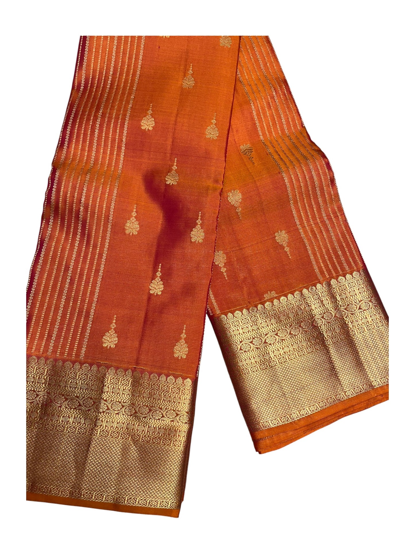 Southloom Pure Handloom Bridal Kanchipuram Silk Saree with Korvai Work (Orange)