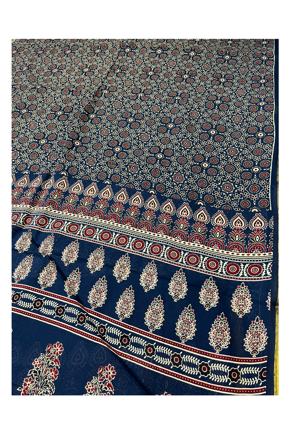 Southloom Cotton Maroon Blue Designer Printed Saree with Blouse Piece