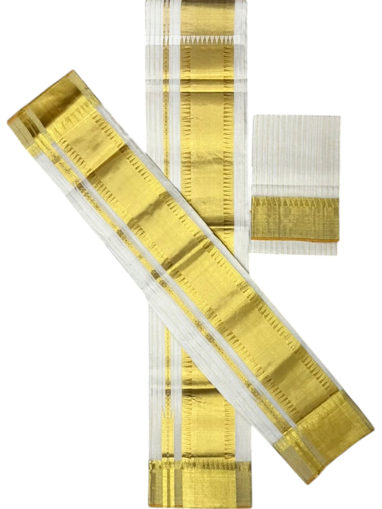 Southloom Premium Cotton Handloom Set Mundu with Kasavu and Gold Temple Border (2.80 Mtr)