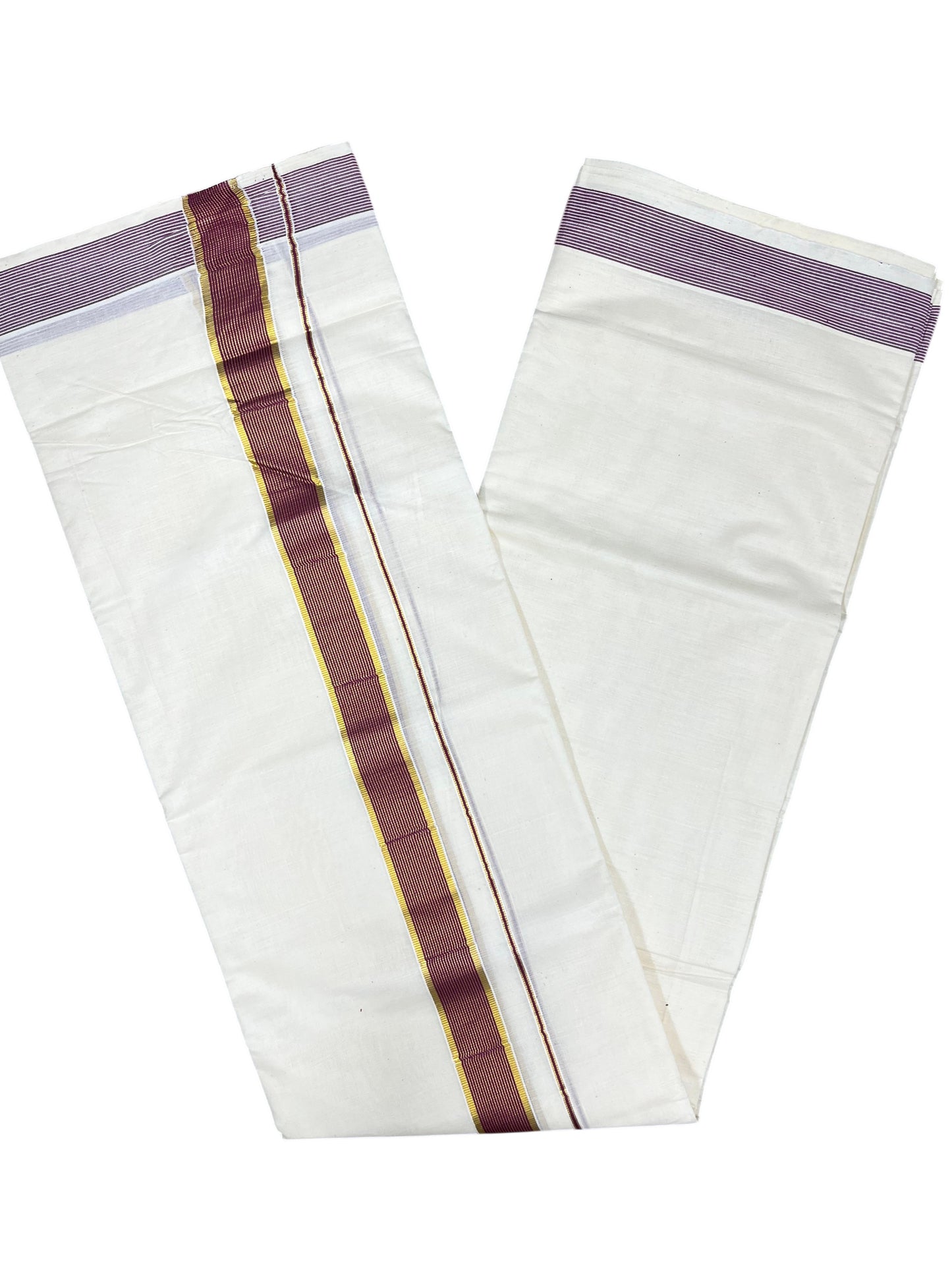 Southloom Pure Cotton Mundu with Purple Border (South Indian Kerala Dhoti)