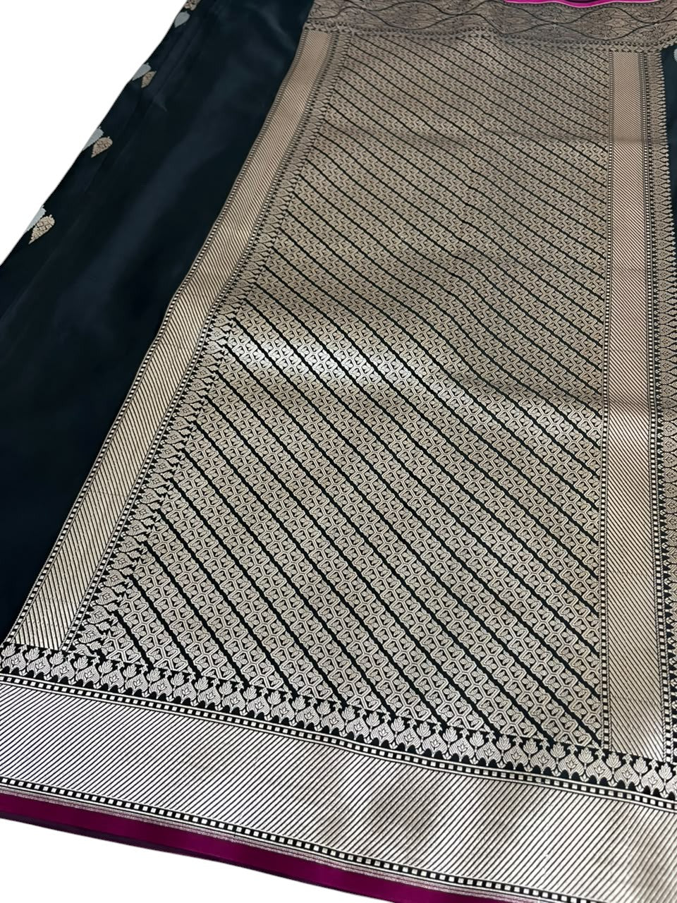 Southloom Satin Banarasi Silk Saree with Woven Work on Body And Borders In Black