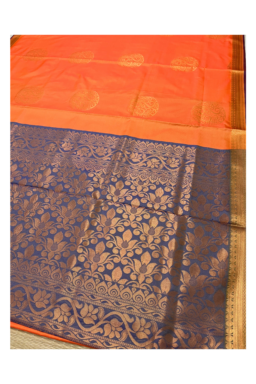 Southloom Soft Silk Orange Designer Woven Saree with Heavy Work on Pallu