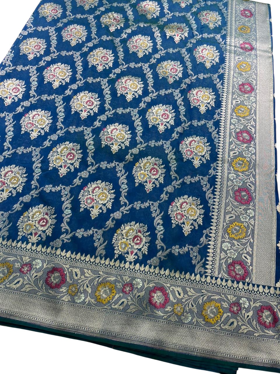 Southloom Pure Banarasi Silk Saree with Woven Work on Body and Borders (Peacock Green And Blue)