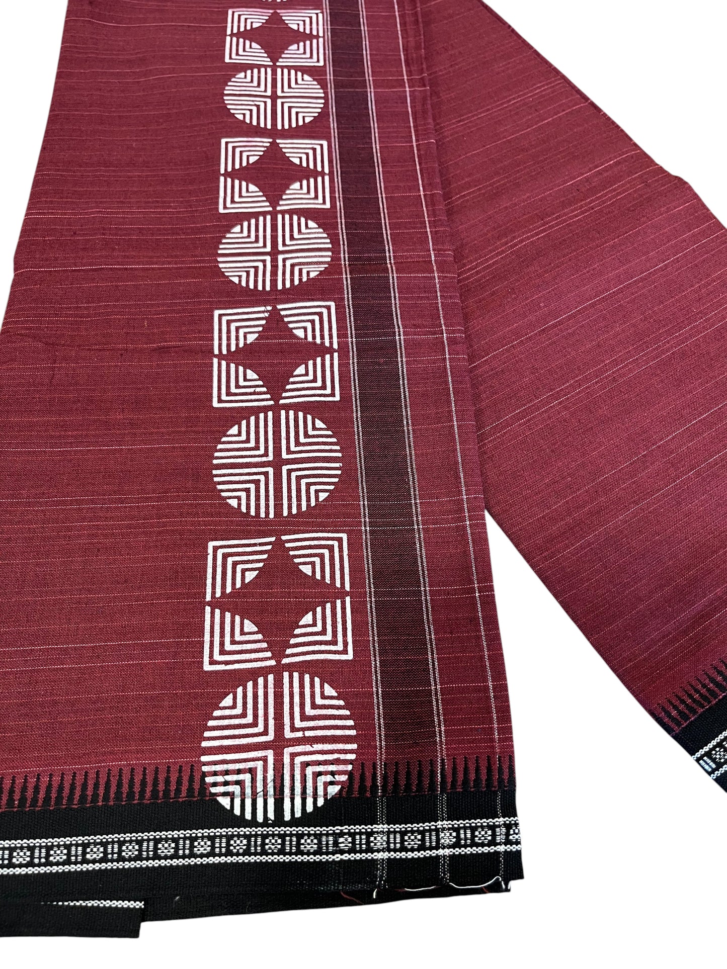Southloom Maroon Printed Single Mundu / Otta Mundu / Lungi (South Indian Kerala Dhoti)