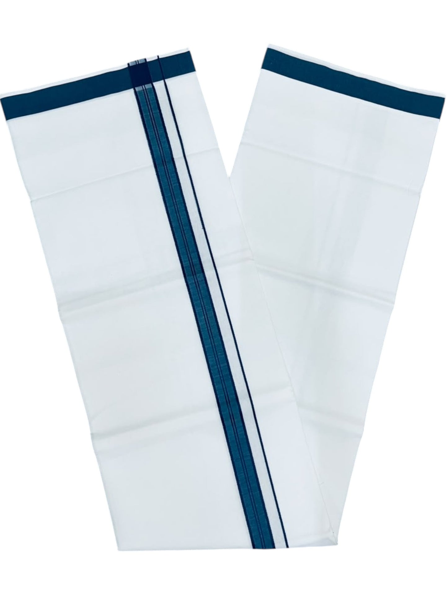 Southloom Pure White Single Cotton Mundu with Blue Border (South Indian Kerala Dhoti)