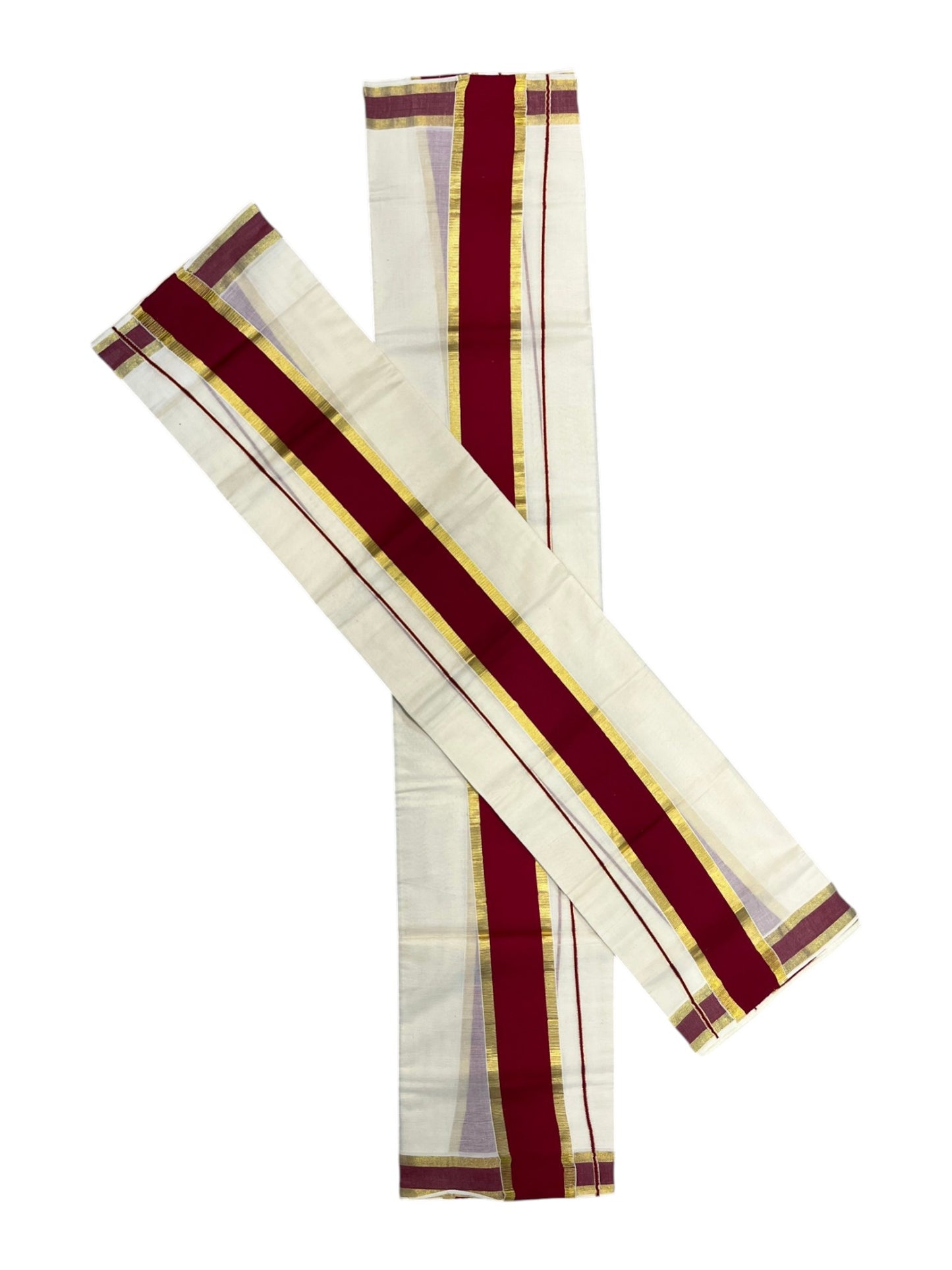Southloom Kerala Cotton Single Set Mundu (Mundum Neriyathum) with Kasavu and Maroon Border 2.80Mtrs