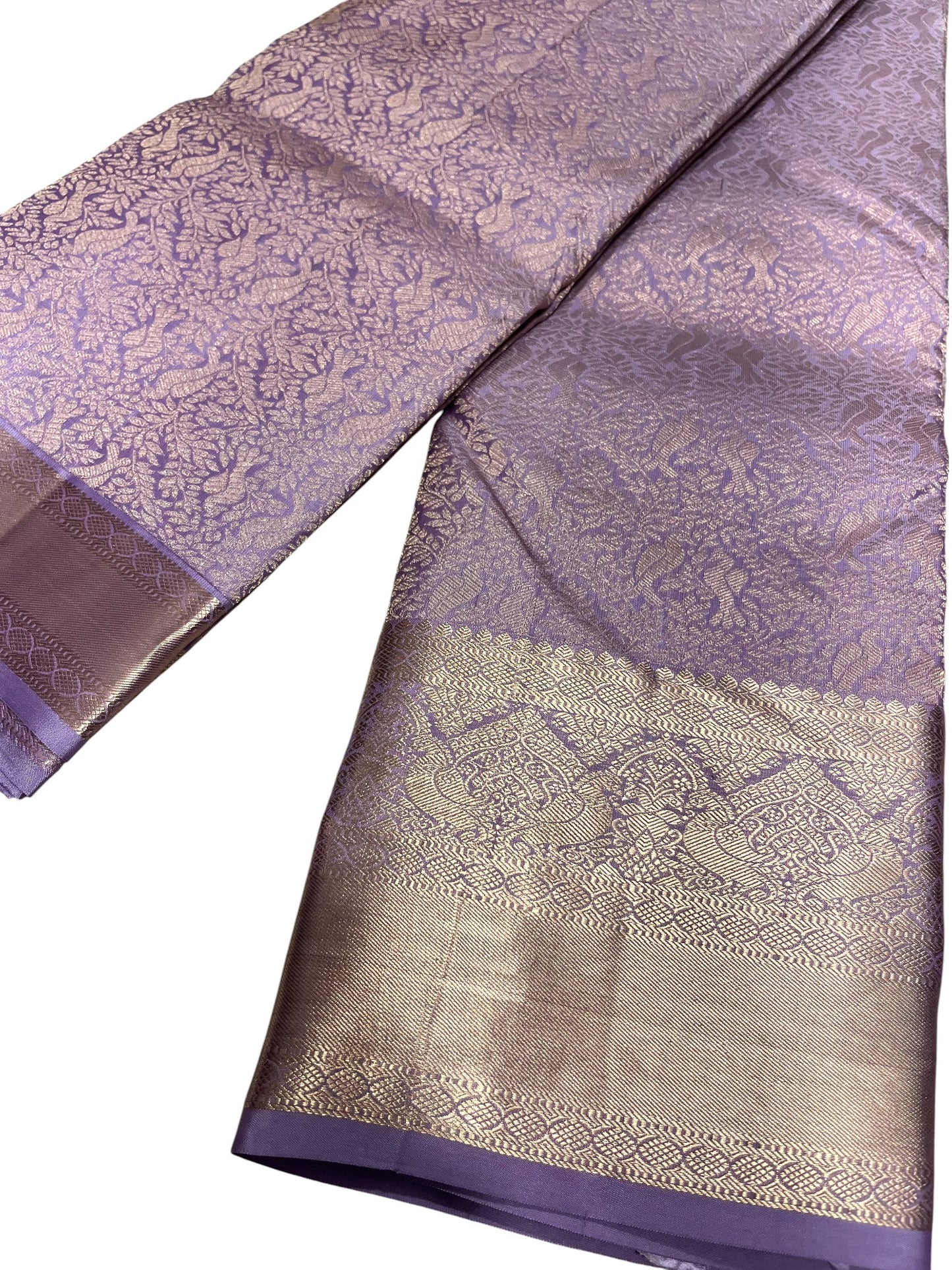 Southloom Pure Handloom Bridal Kanchipuram Silk Saree with Korvai Work (Lavendar)