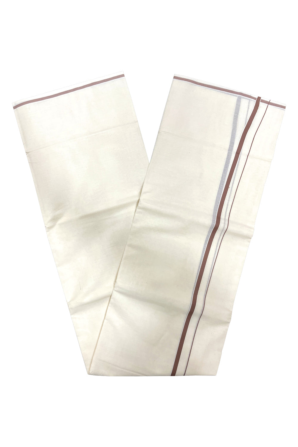 Pure Cotton Double Mundu with 0.5 inch Brown Border (South Indian Kerala Dhoti)