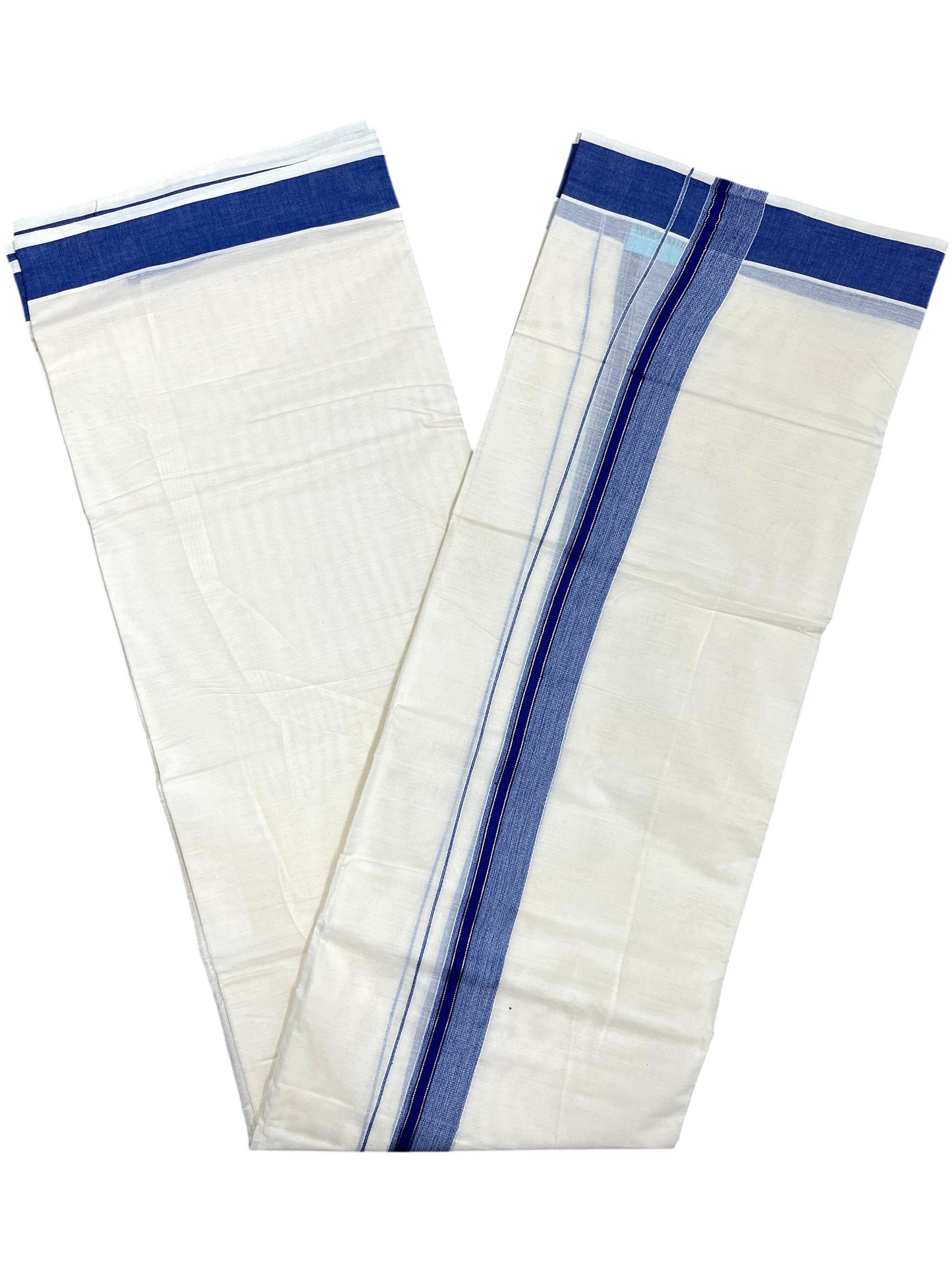 Southloom Pure Cotton Mundu with Blue Border (South Indian Kerala Dhoti)