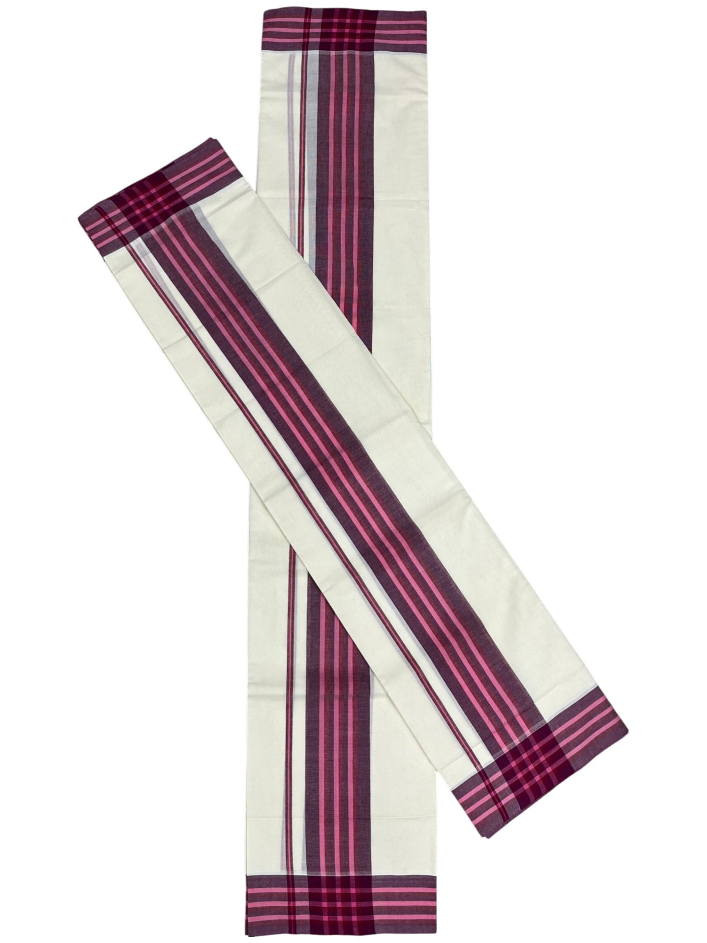 Southloom Pure Cotton Kerala Single Mulloth Set Mundu (Mundum Neriyathum) Pink & Purple Border in 2.50 mtrs SL243