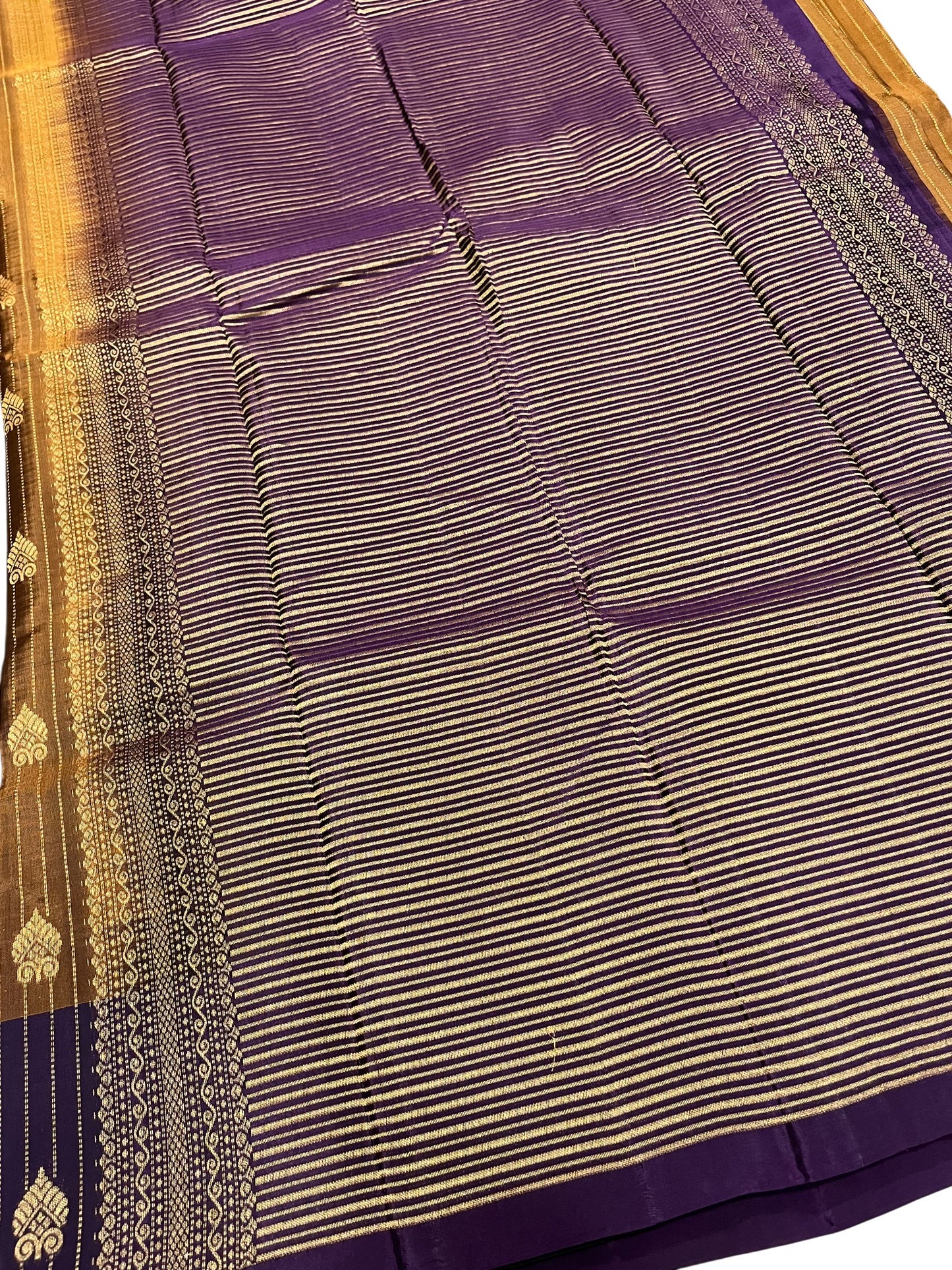 Southloom Pure Handloom Kanchipuram Silk Saree with Korvai Work (Brown & Violet)