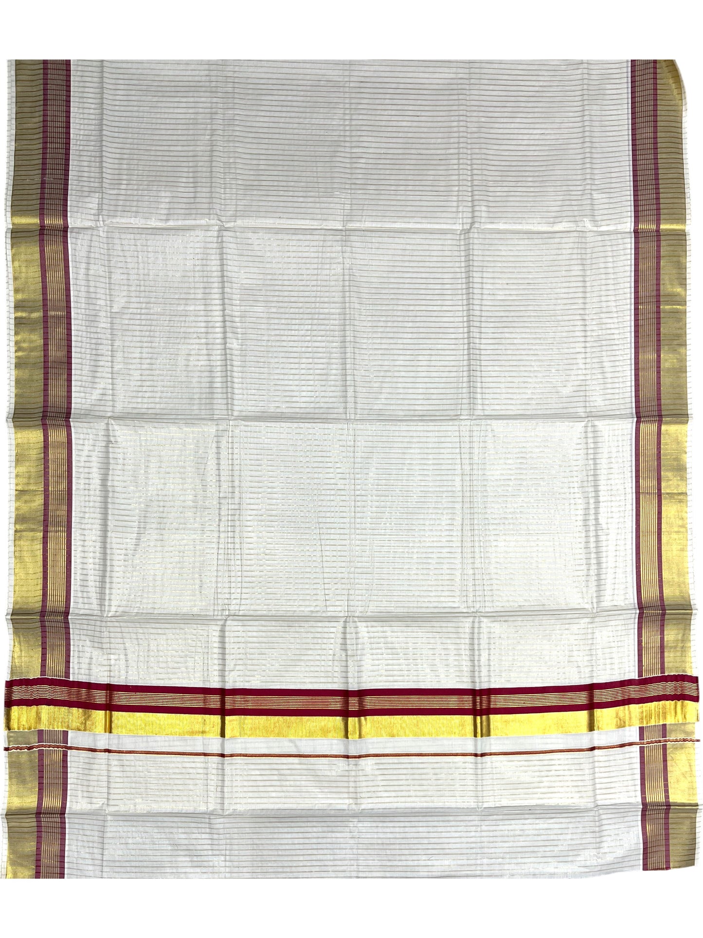 Southloom Pure Cotton Kerala Kasavu Lines Design Saree with Maroon Border