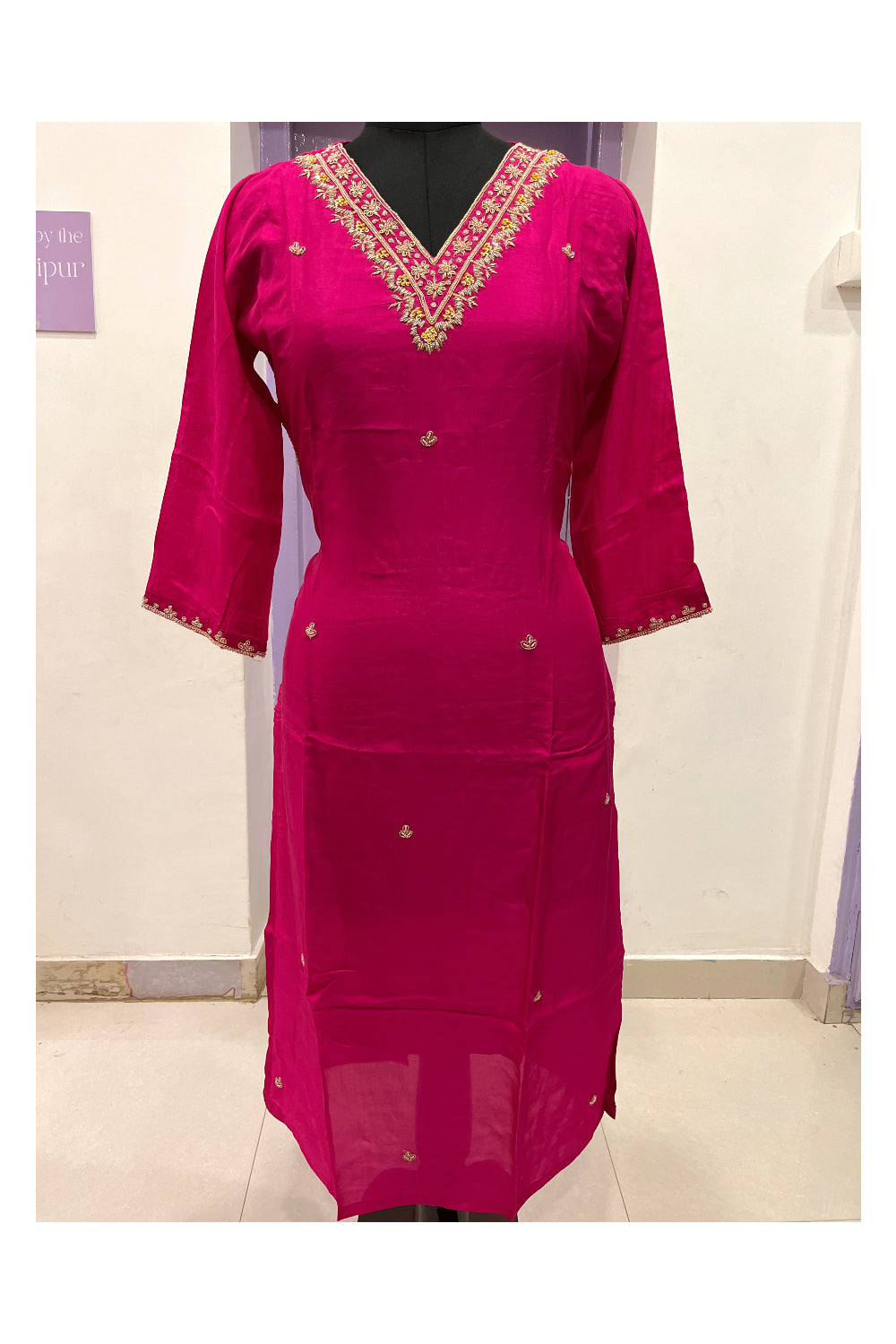 Southloom Stitched Semi Silk Salwar Set in Magenta and Butta Butta Works