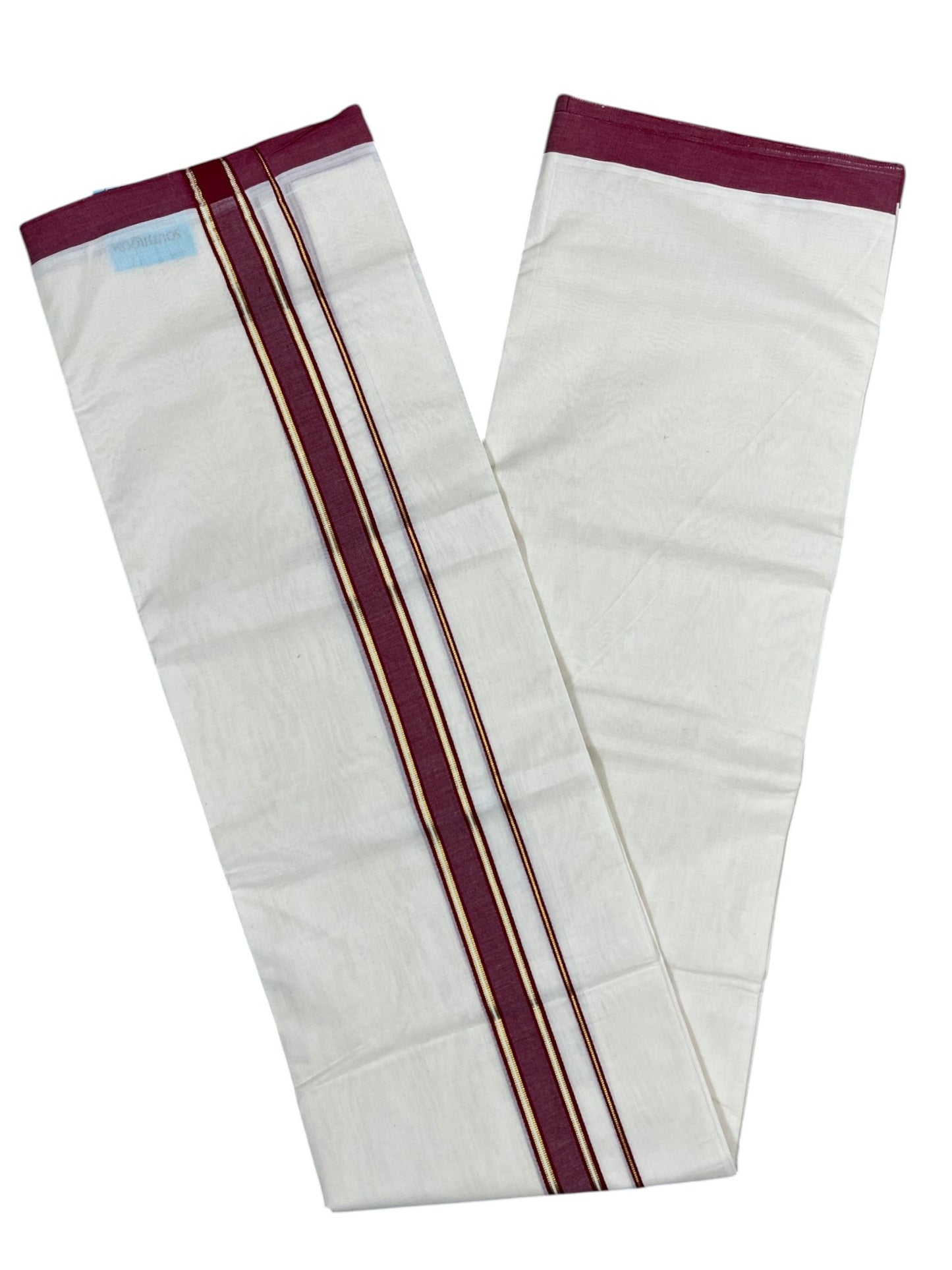 Southloom Pure Cotton Mundu with Gold Lines and Maroon Border (South Indian Kerala Dhoti)