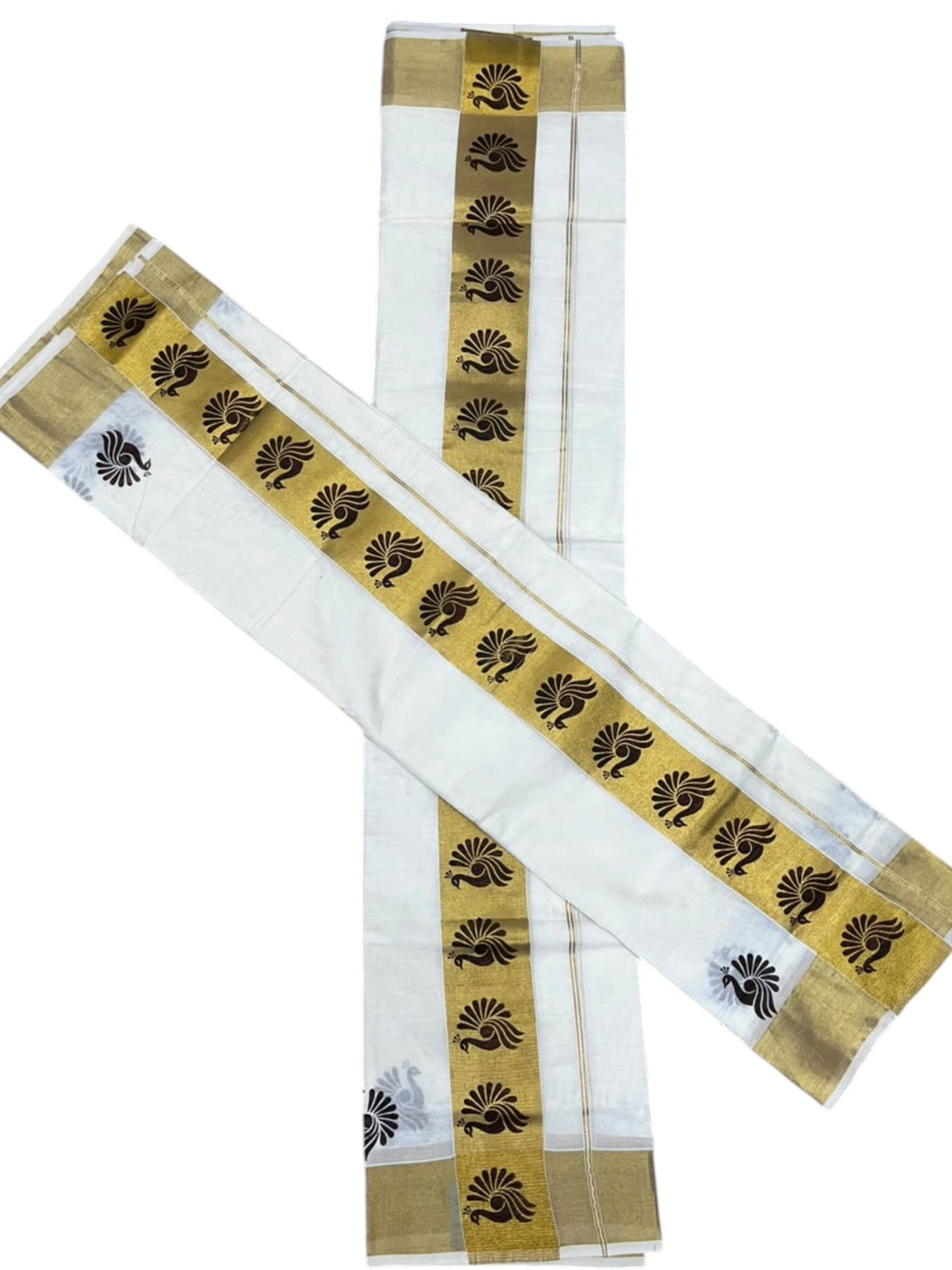 Southloom Pure Cotton Set Mundu with Gold Kasavu and Brown Floral Digital Print in 2.80 Mtrs SL383