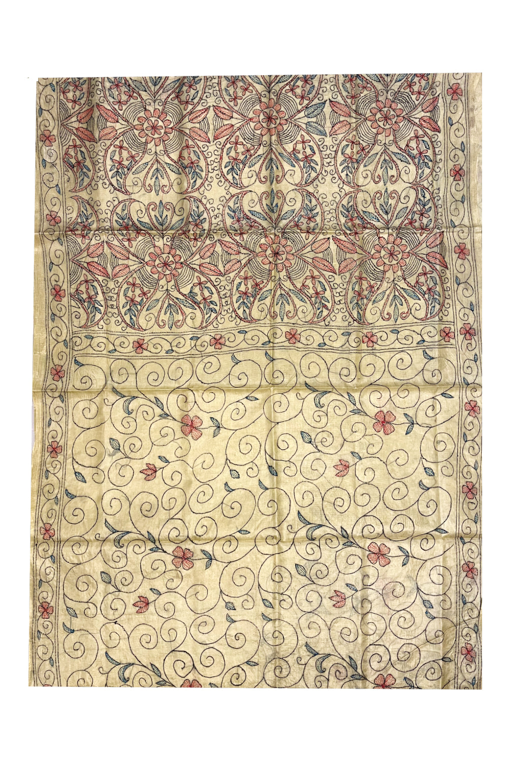 Southloom Kantha Thread Work Designer Cream Saree