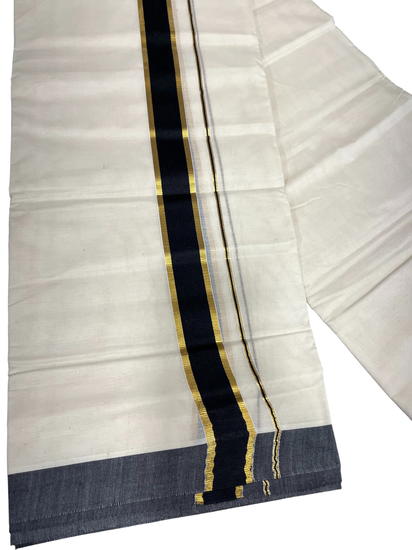 Southloom Pure Cotton Mundu with Gold Kasavu and Gray  Colour Border (South Indian Kerala Dhoti)