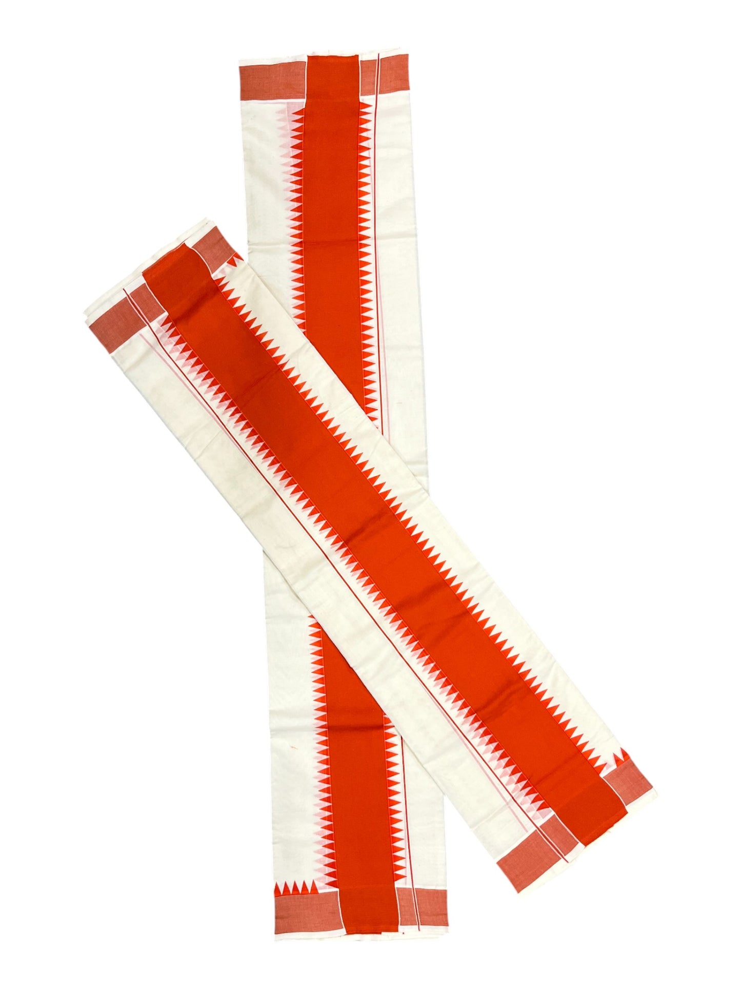 Kerala Pure Cotton Set Mundu Single (Mundum Neriyathum) with Orange Temple Border 2.80 Mtrs